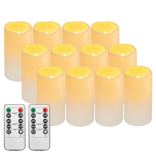 Outdoor Plastic flameless Candles with Remote Control and Timer (12 Count)
