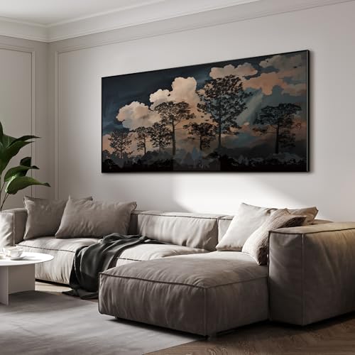 24"x46" Extra Large Framed Wall Art Silhouetted Trees at Dusk