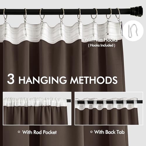 Chocolate Brown Back Tab Blackout Curtains 52x120 Inch 2 Panels Set (2 Count)