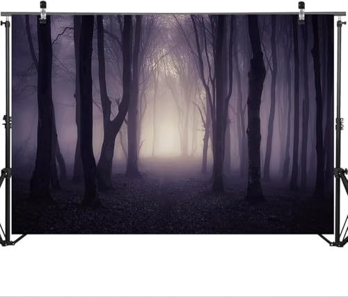 8x6ft Halloween Photo Backdrop Misty Woods Dark Gloomy Forest Witch Wizard Party Background Halloween Night Ghost Photography Backdrops