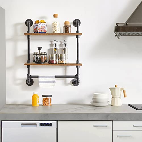 2 Tiers Industrial Pipe Shelves with Towel Bar RF