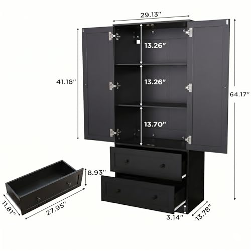 64.2" Tall Black Kitchen Pantry