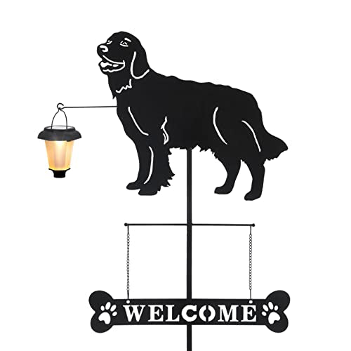 Solar Golden Retriever Dog Breed Silhouette Welcome Sign with a Lantern