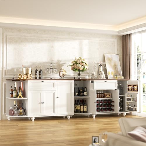 55" White Farmhouse Coffee Bar Cabinet with Charging Station