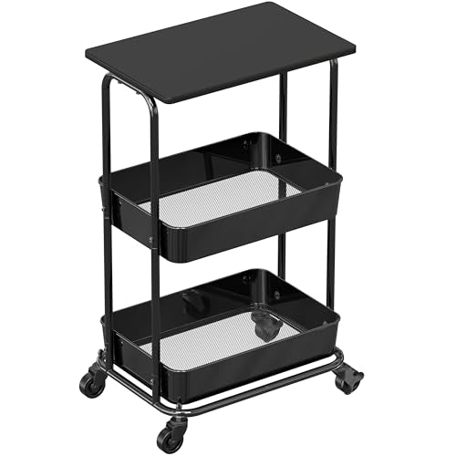 2 Tier Rolling Utility Cart Wood Top