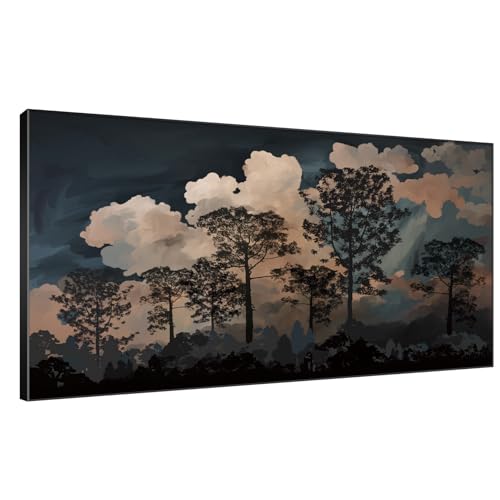 24"x46" Extra Large Framed Wall Art Silhouetted Trees at Dusk