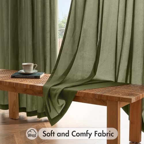 Olive Green Privacy Sheer Curtains 2 Panels 42W x 90L (2 Count)