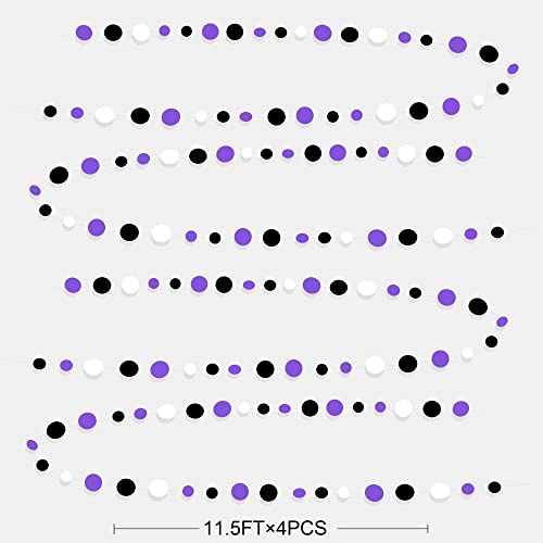 46Ft Purple Black Circle Dots Garlands Black Purple and White Polka Dot Hanging Paper Streamer Banners for Birthday Graduation Wedding Bridal Shower Halloween Party Decorations Supplies