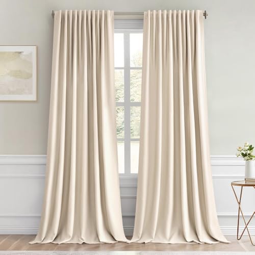 Cream Beige Back Tab Blackout Curtains 66x96 Inch Length 2 Panel Set (2 Count)