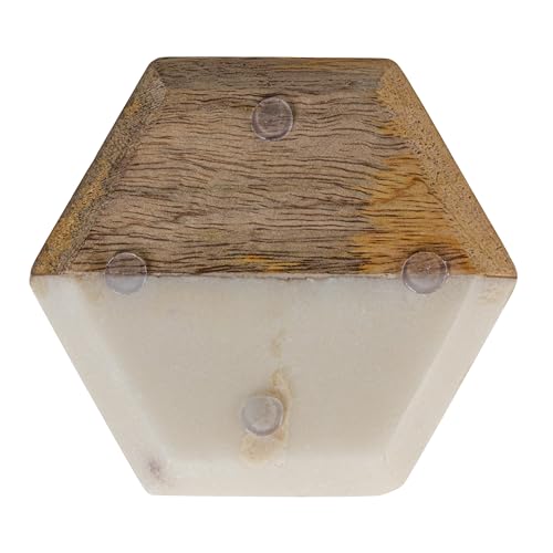 4 Piece Marble and Mango Wood Hexagon Coasters (4 Count)