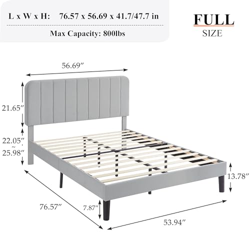 Full Size Bed Frame with Upholstered Headboard
