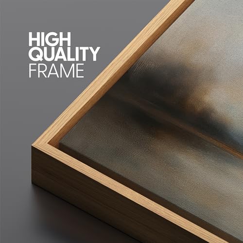 Extra Larg Framed Canvas Print Wall Art Abstract Landscape Neutral Tones Misty Horizon Illustrations Decorative Colorful for Bedroom
