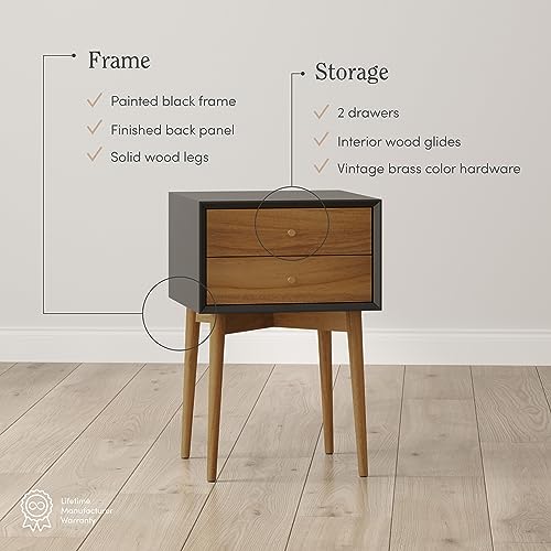 Harper Modern Nightstand Side Accent or End Table with Storage Drawer (2 Count)
