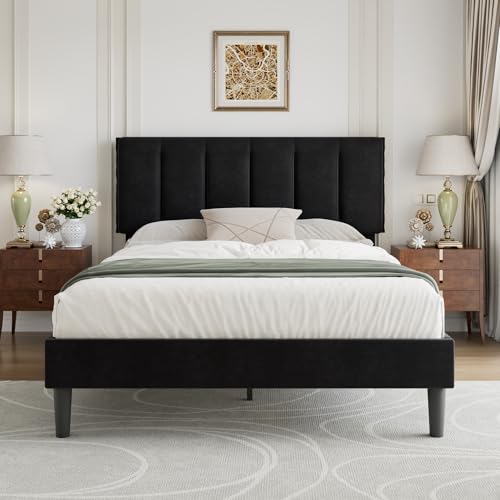 Queen Size Bed Frame with Upholstered Headboard