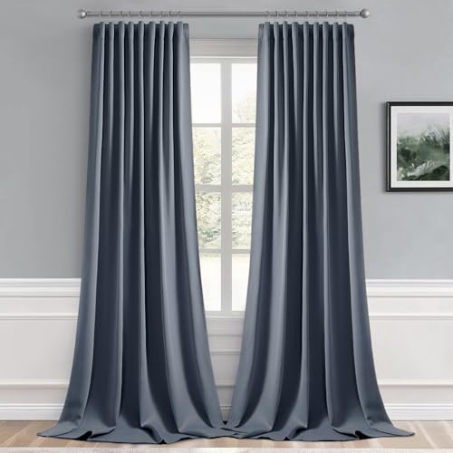 Stone Blue Back Tab Blackout Curtains 52x96 Inch Long 2 Panels Set (2 Count)