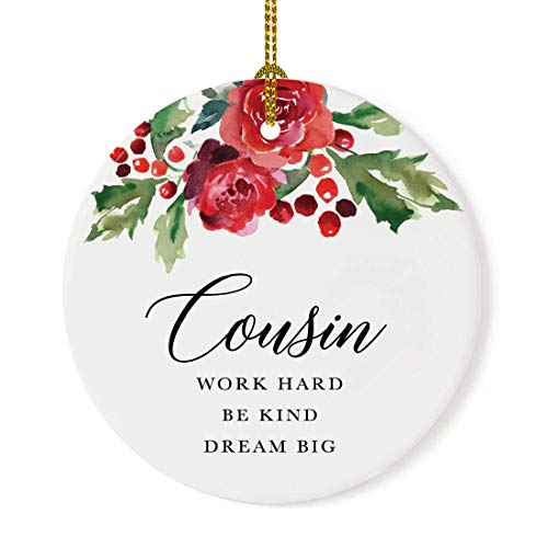 Round Ceramic Porcelain Christmas Tree Ornament Keepsake Gift for Cousins