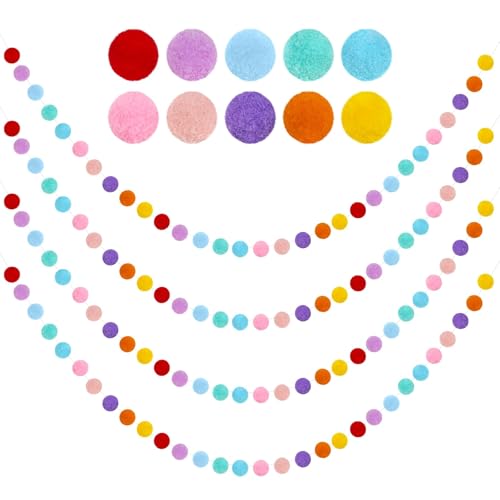 4 Pack 26.3 Feet Colorful Pom Pom Garland Decorations (26.5 Foot)