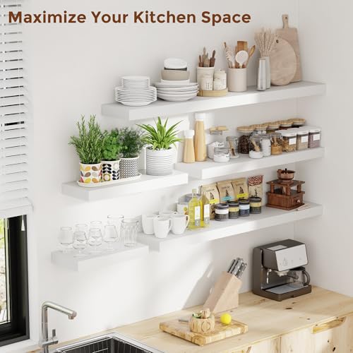 48 Inch Floating Shelves for Wall 8 Inch Deep White Shelves Set of 2 (2 Count)