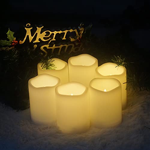 Outdoor Battery Operated Flameless LED Candles with Timer D3”xH4” 6 Pack (6 Count)