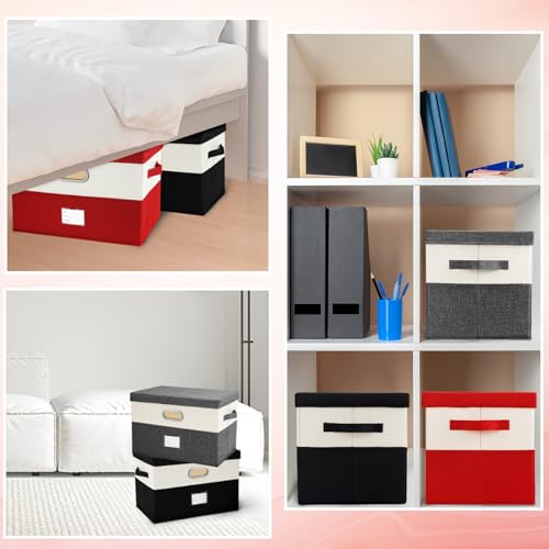 Large Linen Fabric Foldable Storage Bins with Removable Lid and Handles (2 Count)