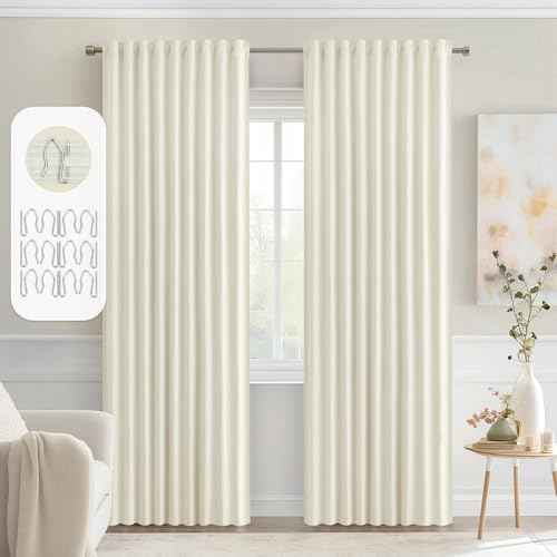 Cream Back Tab Blackout Curtains 52x90 Inch Long 2 Panels Set (2 Count)