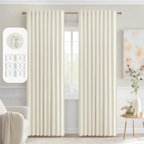 Cream Back Tab Blackout Curtains 52x72 Inches Long 2 Panels Set