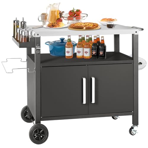 Grill Cart Table with Big Storage Cabinet