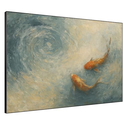 60"x72" Extra Large Framed Wall Art Koi Fish Swirl Tranquil Water Illustration for Home Living Room Bedroom Decor