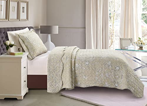 Classic Grey Floral Toile in Beige Hues Quilt Set (2 Count)