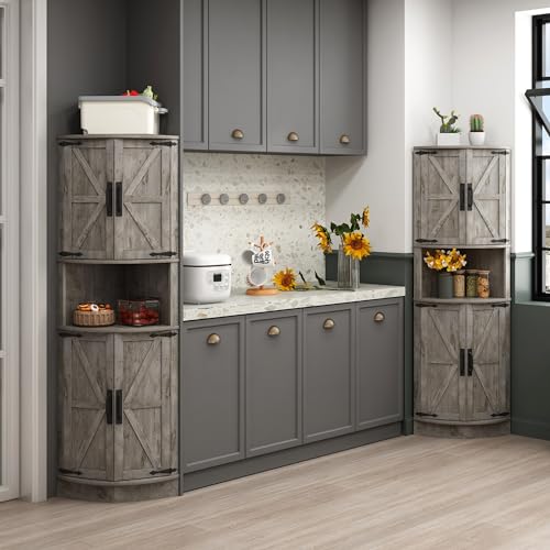 64.8" Tall Farmhouse Corner Cabinet with 4 Doors and 5 Storage Shelves