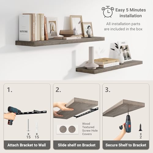 Elm Wood Floating Shelf 24x8” Set of 2 (2 Count)