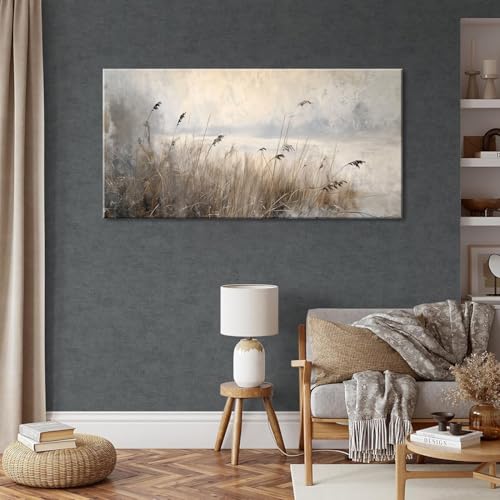 Vintage Meadow Wall Art for Living Room Reed Grass Canvas Painting Prints Large Retro Rustic Cottagecore Countryside Landscape Farmhouse Bedroom Artwork Home Decor