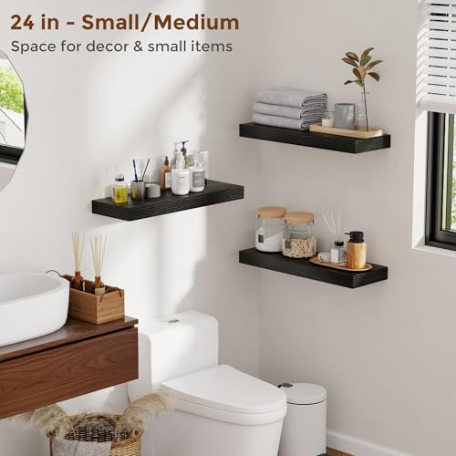 40 Inch Floating Shelves for Wall 8 Inch Deep Black Shelves Set of 2