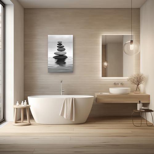 Zen Picture Wall Decor Black and White Zen Stone Canvas Wall Art Spa Stone Picture Print Bathroom Yoga Room Decor Frame