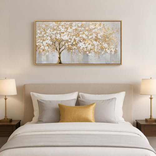 Large Framed Gold Tree Wall Art for Living Room