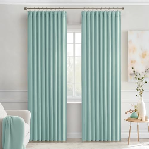 Aqua Back Tab Blackout Curtains 52x72 Inches Long 2 Panels Set