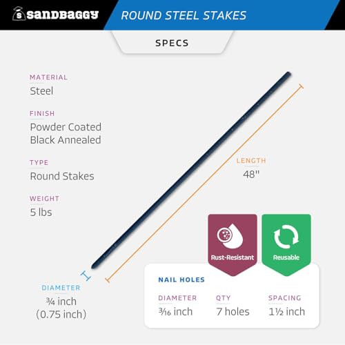 48" Round Steel Concrete Form Stakes with Nail Holes