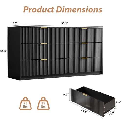 Black 6 Drawer Dresser for Bedroom