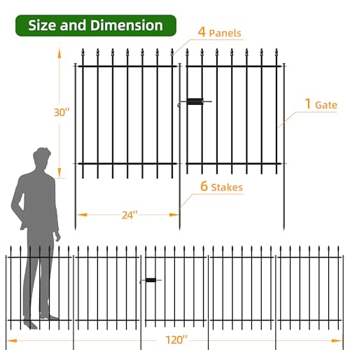 Decorative Metal Garden Fence with Gate 30" x 10' (25 Sq Ft)