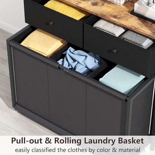 Laundry Hamper Laundry Basket with 3 Section Pull