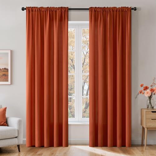 Burnt Orange Fall Privacy Sheer Curtains 2 Panels 42W x 90L (2 Count)