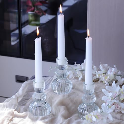 Clear Ribbed Candlestick Holders 4.3" H Set of 6 for Wedding Table (6 Count)