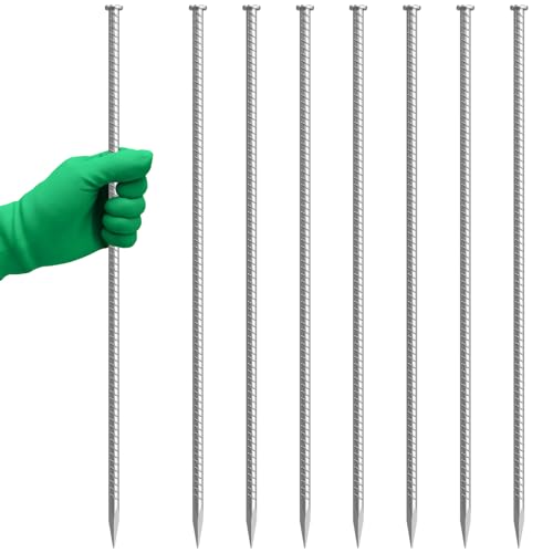 Rebar Stakes 24 Inch Galvanized Metal Steel Ground Spikes Heavy Duty (8 Count)