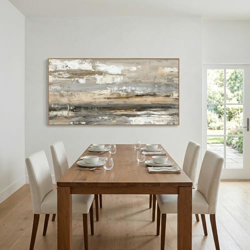 Abstract Wall Art Canvas Print Neutral Tones Beige Gray and Brown Framed Landscape Painting 40 x 20 in Artwork for Living Room Bedroom Wall Decor Ready to Hang for Office Dining Room