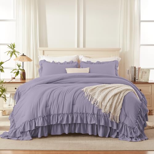Grayish Purple Twin Size Ruffle Comforter Set