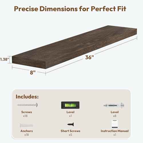 Elm Wood Floating Shelf 36x8” Set of 2 (2 Count)