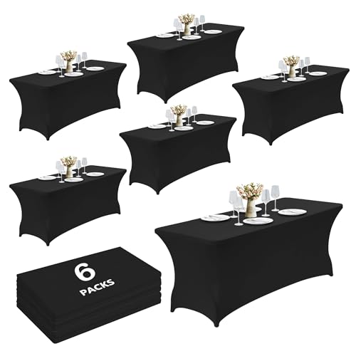6 Pack 8ft Black Spandex Tablecloth (6 Count)