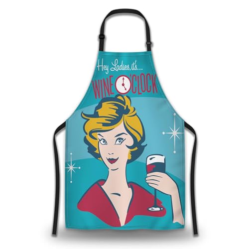 Kiss the Cook Apron Men Wine O’clock Funny Aprons for Women for Cooking Restaurant BBQ Painting Crafting Gardening 27”