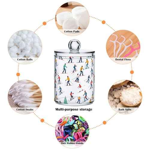 2 Pack Qtip Holder Organizer Dispenser Winter Sports Skiers Bathroom Storage Canister Cotton Ball Holder Container for Cotton Pads (2 Count)