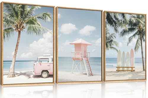 Beach Coastal Seascape Framed Canvas Wall Art Set